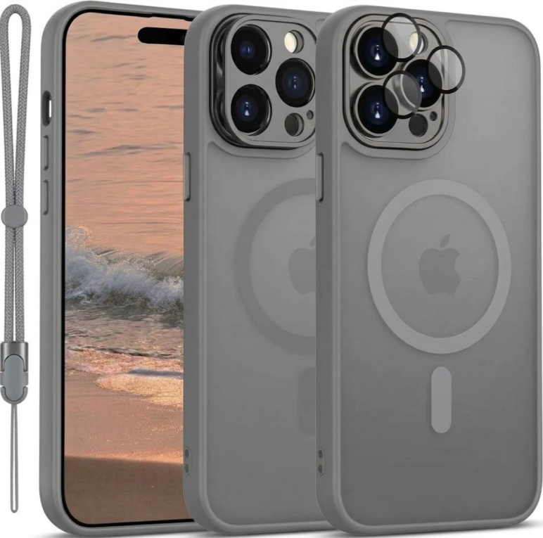  	Frosted Magnetic Magsafe Case - iPhone 15 Pro - Grijs 